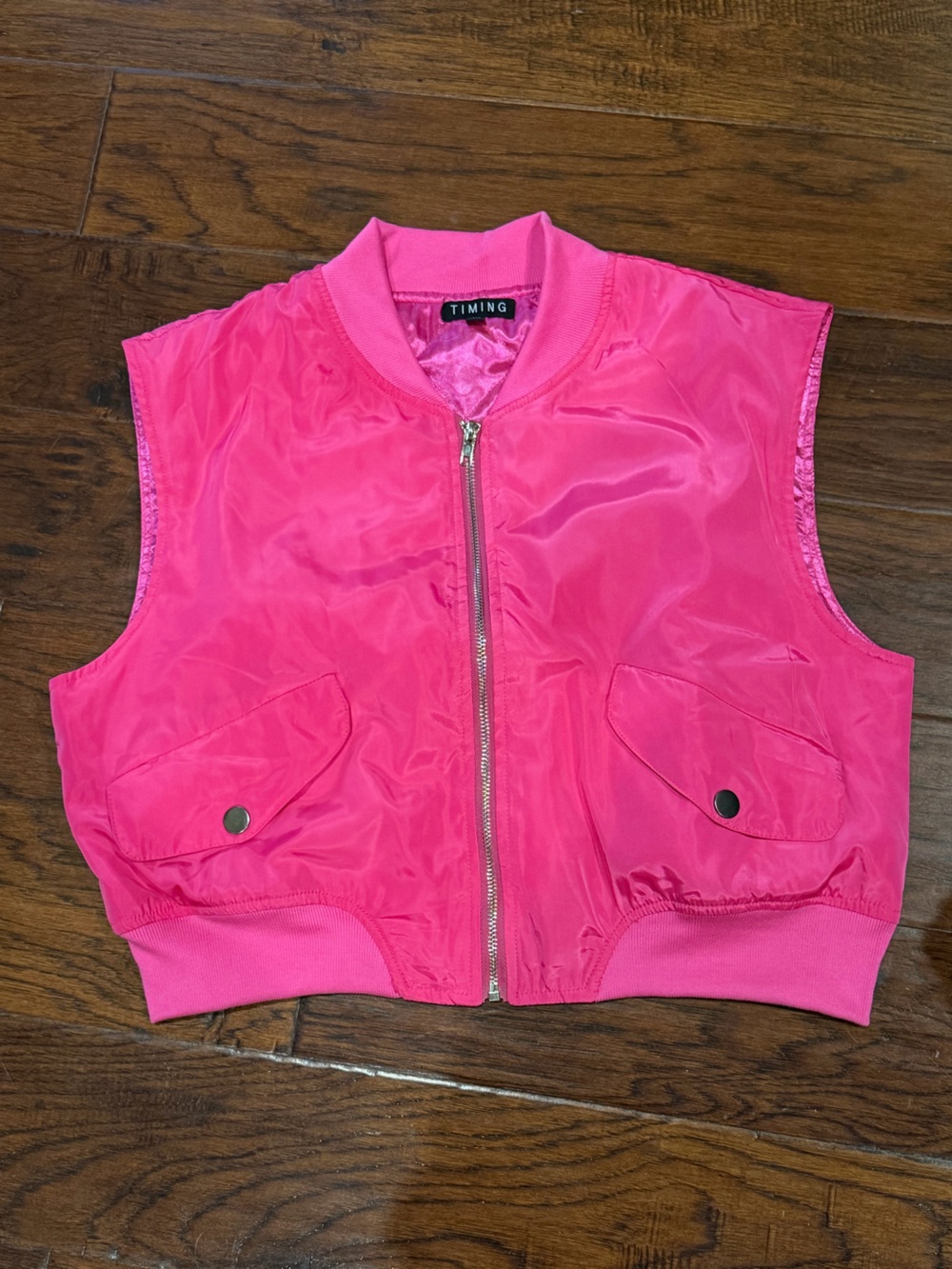 Timing Hot Pink Cropped Bomber Vest